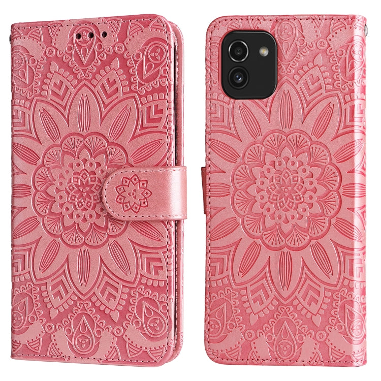 For Samsung Galaxy A03 EU 166mm Embossed Sunflower Leather Phone Case