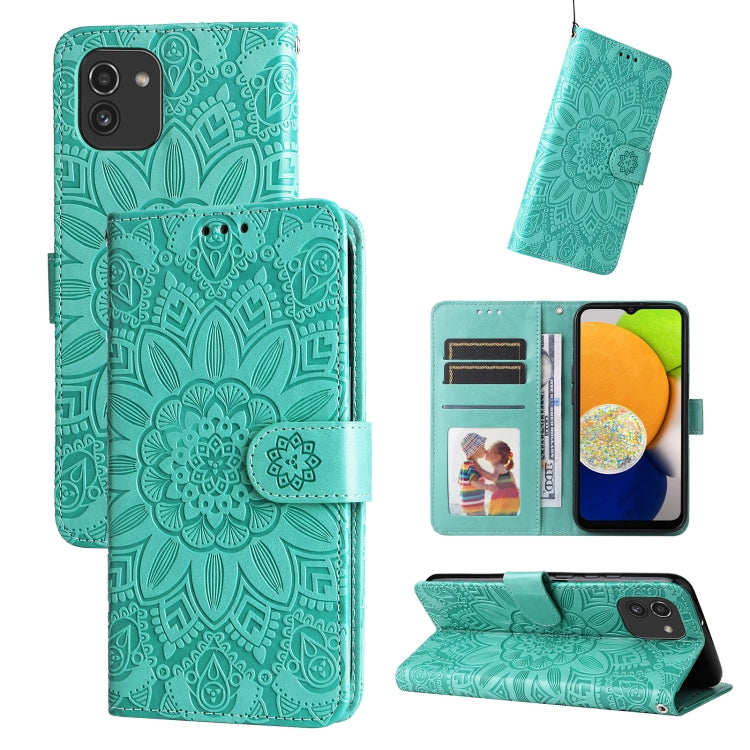 For Samsung Galaxy A03 EU 166mm Embossed Sunflower Leather Phone Case