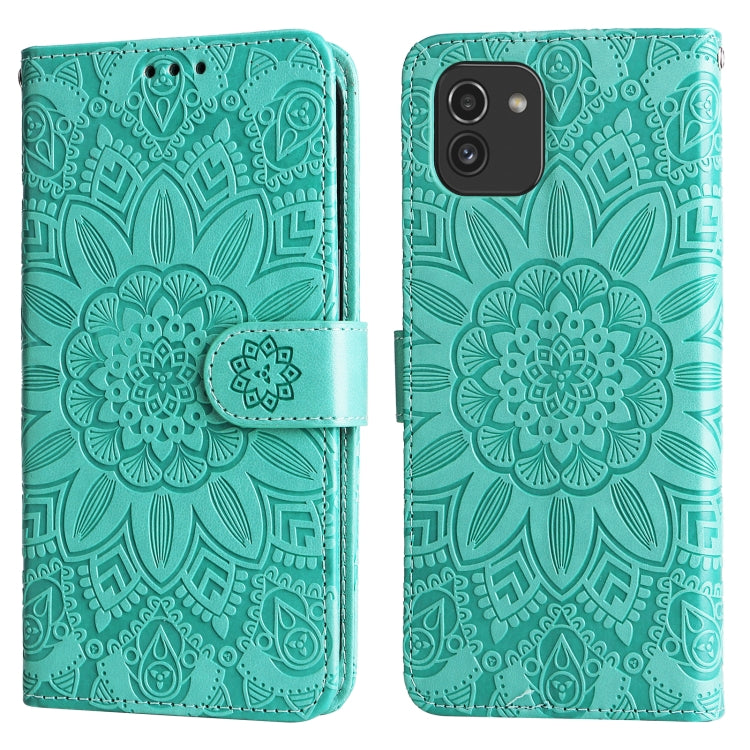 For Samsung Galaxy A03 EU 166mm Embossed Sunflower Leather Phone Case
