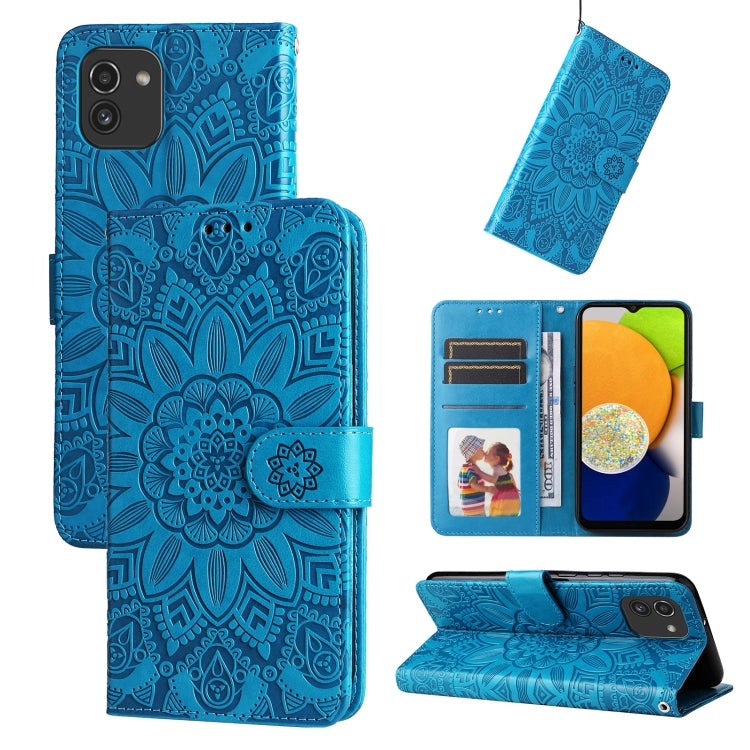 For Samsung Galaxy A03 EU 166mm Embossed Sunflower Leather Phone Case