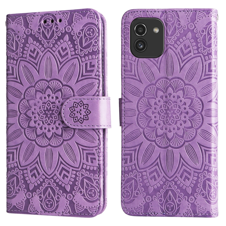 For Samsung Galaxy A03 EU 166mm Embossed Sunflower Leather Phone Case