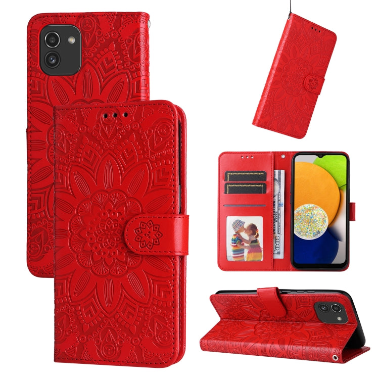 For Samsung Galaxy A03 EU 166mm Embossed Sunflower Leather Phone Case