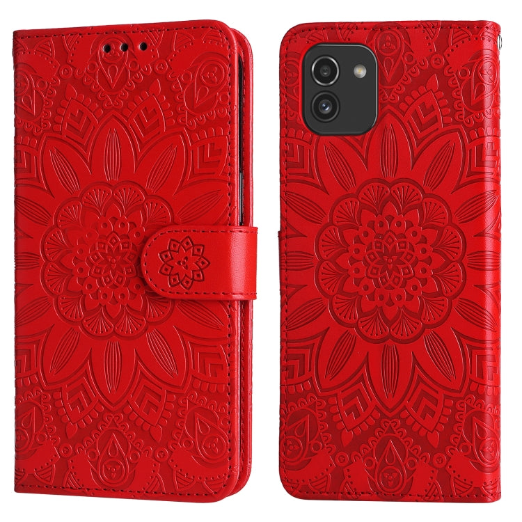 For Samsung Galaxy A03 EU 166mm Embossed Sunflower Leather Phone Case