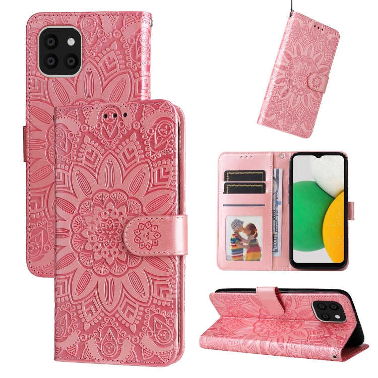 For Samsung Galaxy A03 Global 164mm Embossed Sunflower Leather Phone Case