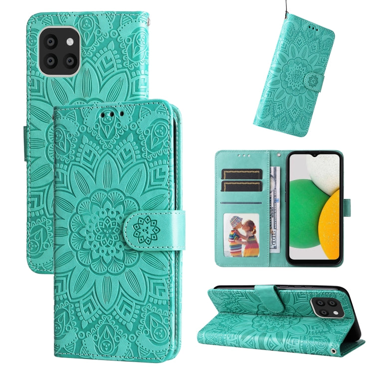 For Samsung Galaxy A03 Global 164mm Embossed Sunflower Leather Phone Case