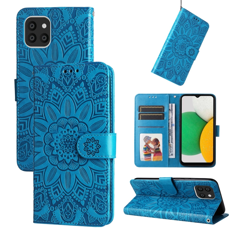 For Samsung Galaxy A03 Global 164mm Embossed Sunflower Leather Phone Case