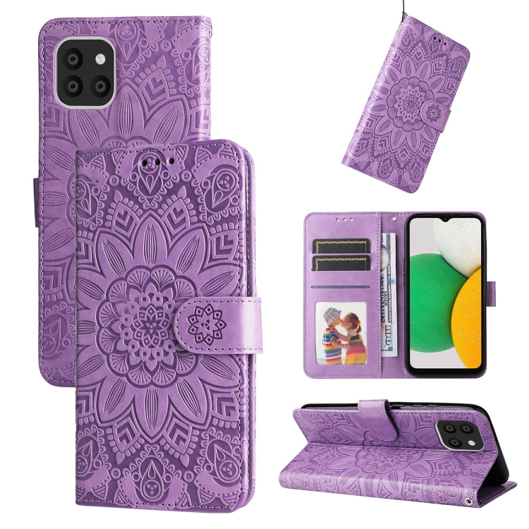 For Samsung Galaxy A03 Global 164mm Embossed Sunflower Leather Phone Case
