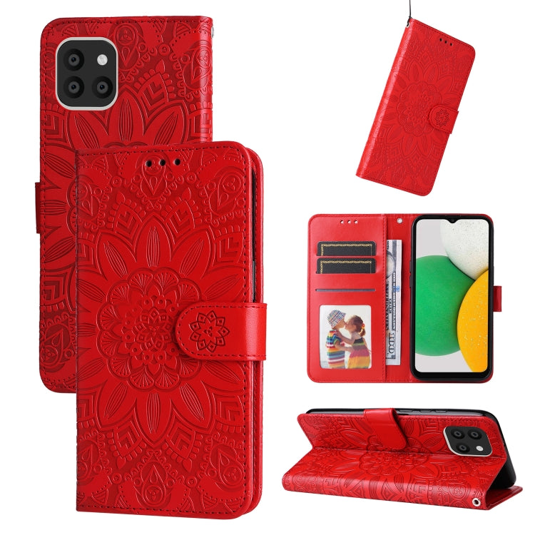 For Samsung Galaxy A03 Global 164mm Embossed Sunflower Leather Phone Case