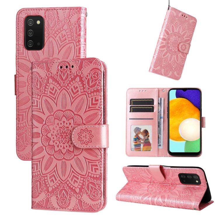 For Samsung Galaxy A03s EU 166mm/ A02s US 166mm Embossed Sunflower Leather Phone Case