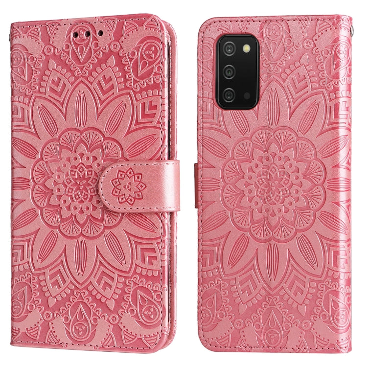 For Samsung Galaxy A03s EU 166mm/ A02s US 166mm Embossed Sunflower Leather Phone Case