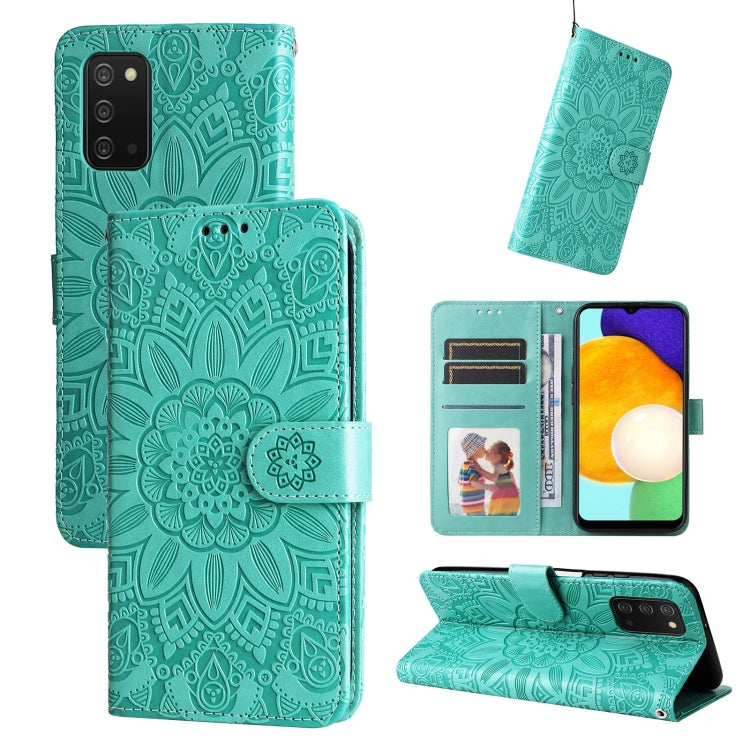 For Samsung Galaxy A03s EU 166mm/ A02s US 166mm Embossed Sunflower Leather Phone Case
