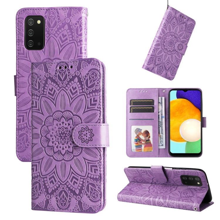 For Samsung Galaxy A03s EU 166mm/ A02s US 166mm Embossed Sunflower Leather Phone Case