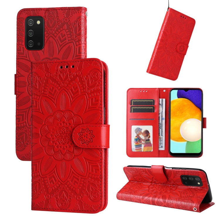 For Samsung Galaxy A03s EU 166mm/ A02s US 166mm Embossed Sunflower Leather Phone Case