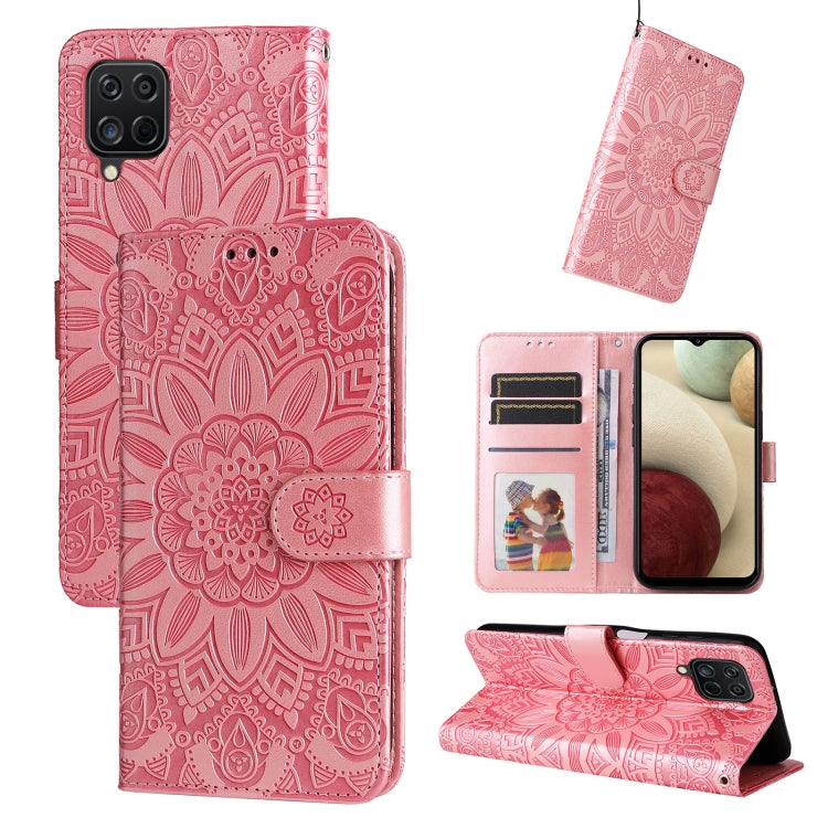 For Samsung Galaxy A12 4G / 5G Embossed Sunflower Leather Phone Case