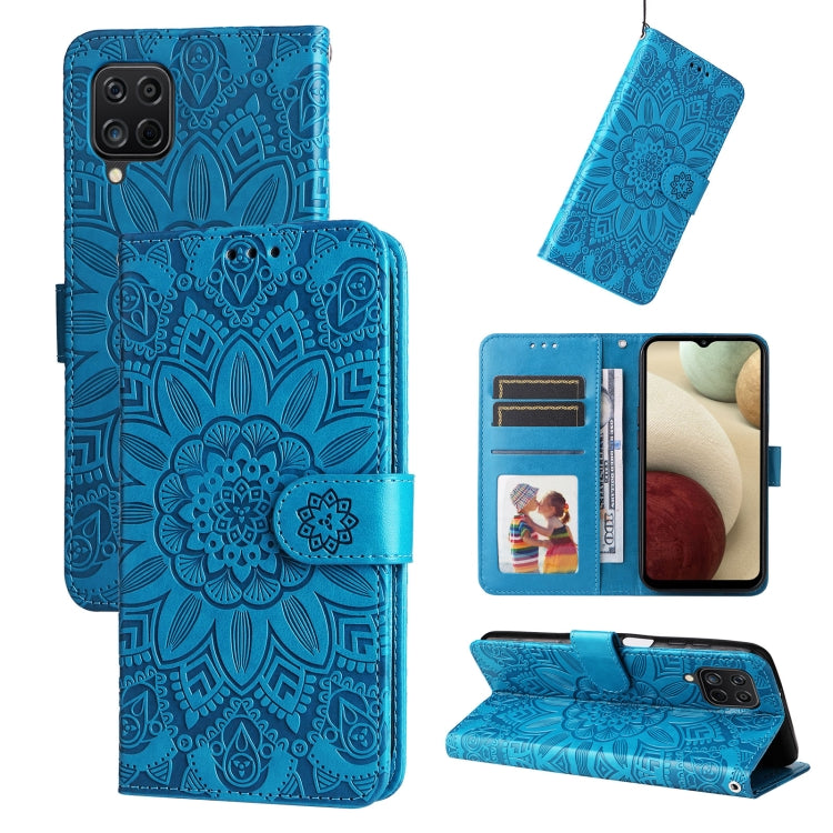 For Samsung Galaxy A12 4G / 5G Embossed Sunflower Leather Phone Case
