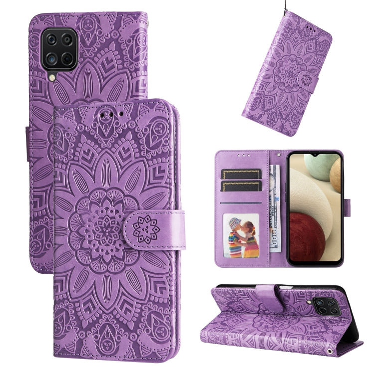 For Samsung Galaxy A12 4G / 5G Embossed Sunflower Leather Phone Case