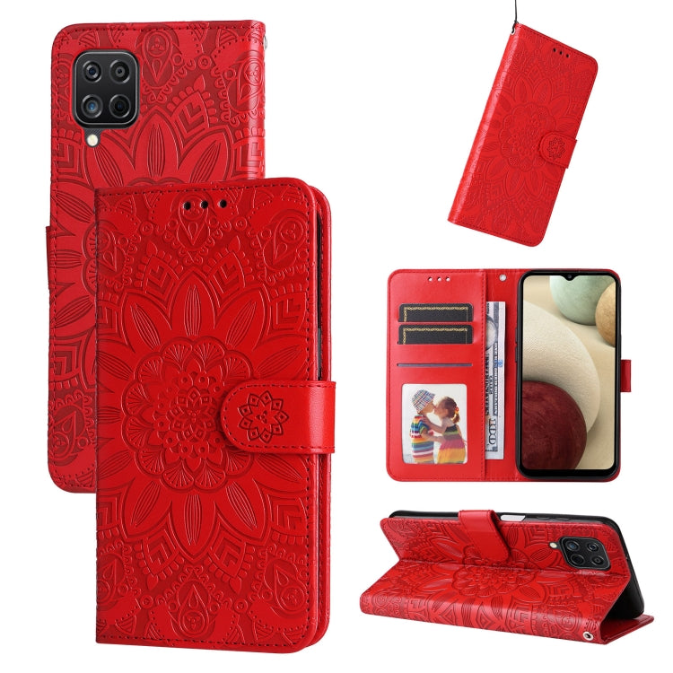 For Samsung Galaxy A12 4G / 5G Embossed Sunflower Leather Phone Case