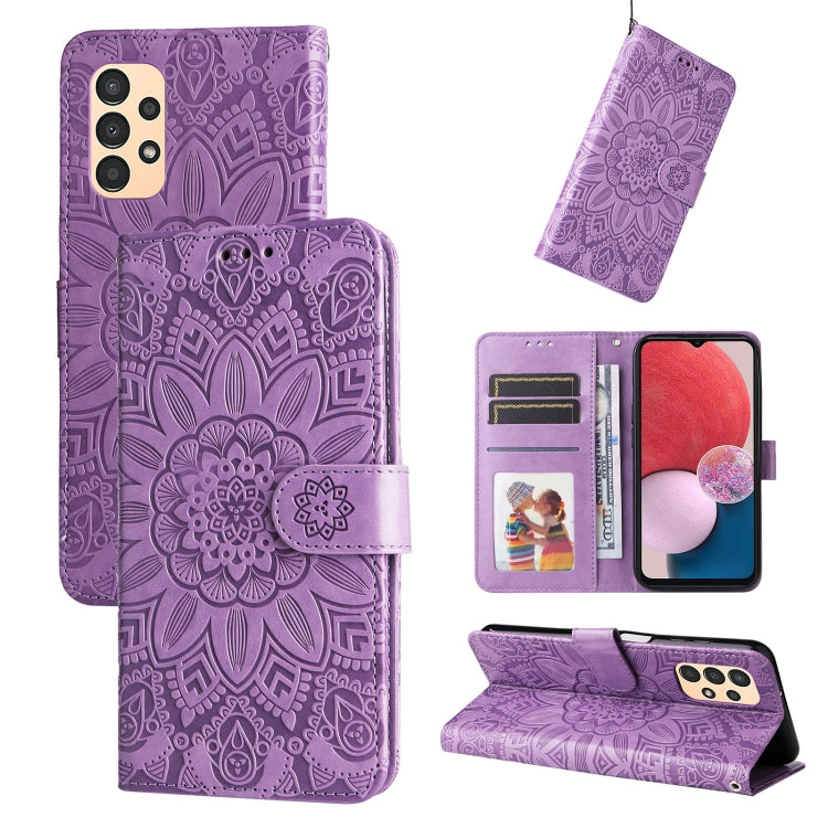 For Samsung Galaxy A13 5G Embossed Sunflower Leather Phone Case