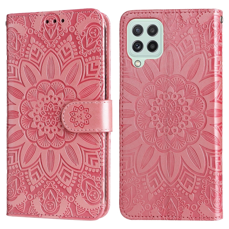 For Samsung Galaxy A22 4G / M22 / M32 4G Global Embossed Sunflower Leather Phone Case