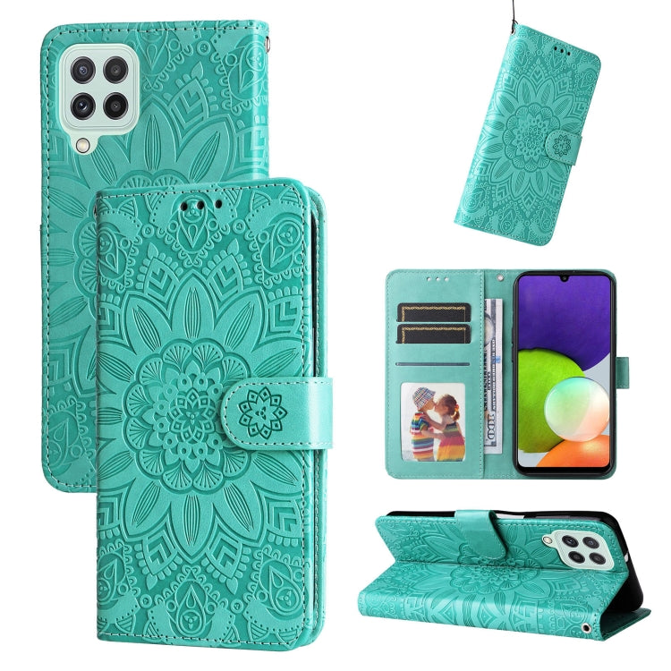 For Samsung Galaxy A22 4G / M22 / M32 4G Global Embossed Sunflower Leather Phone Case