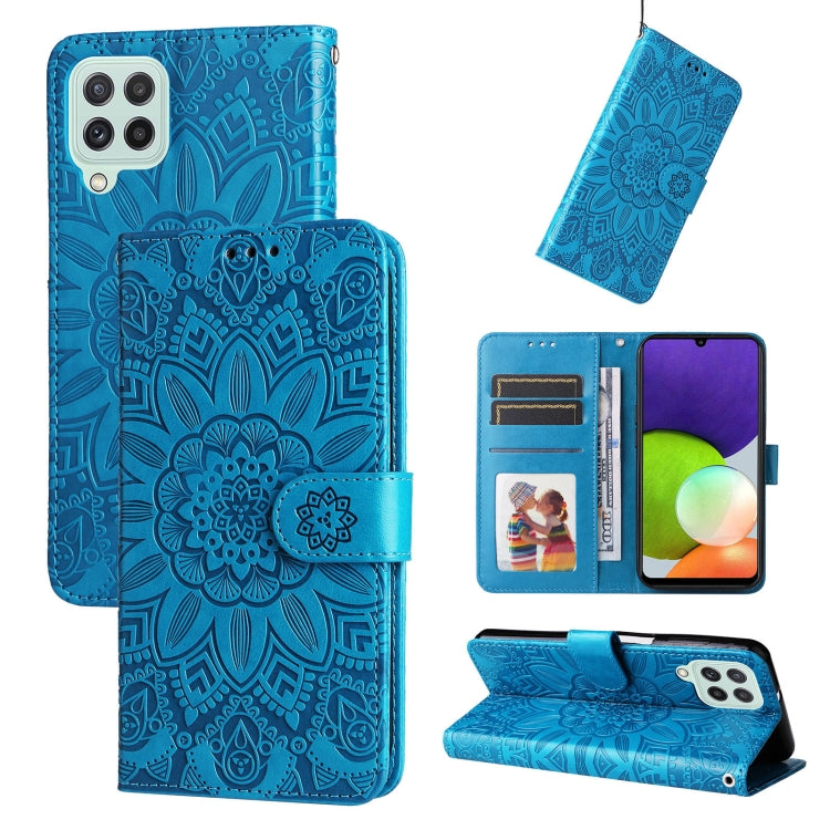 For Samsung Galaxy A22 4G / M22 / M32 4G Global Embossed Sunflower Leather Phone Case