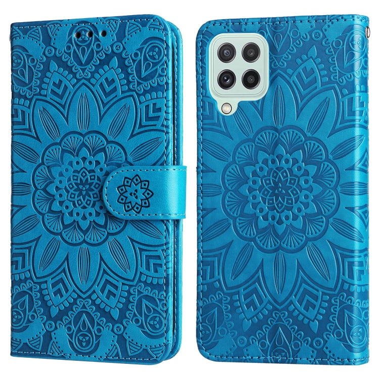 For Samsung Galaxy A22 4G / M22 / M32 4G Global Embossed Sunflower Leather Phone Case