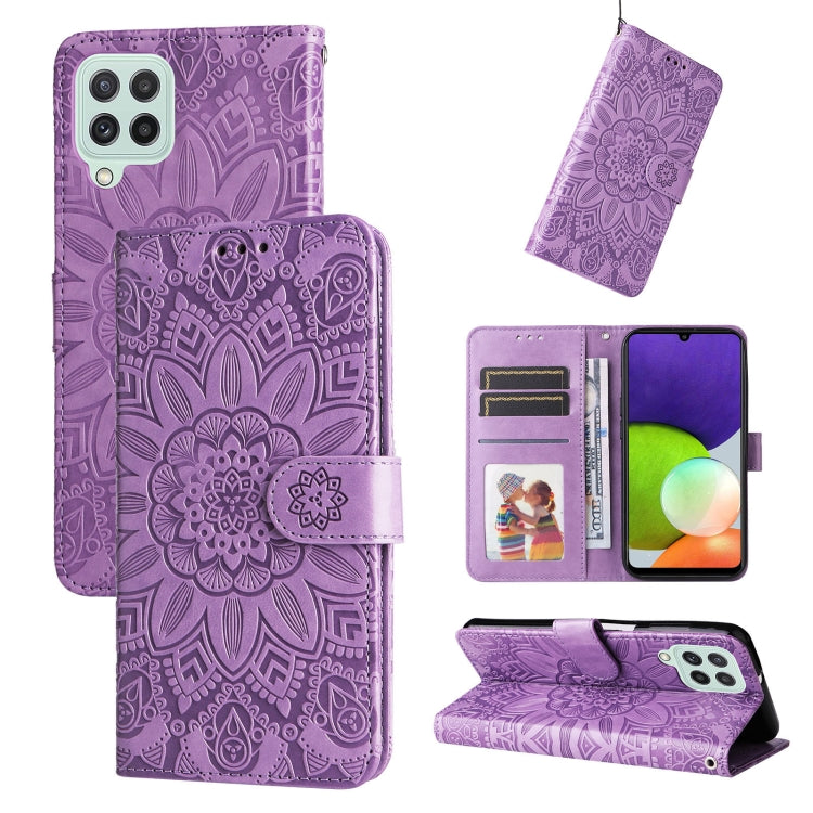 For Samsung Galaxy A22 4G / M22 / M32 4G Global Embossed Sunflower Leather Phone Case