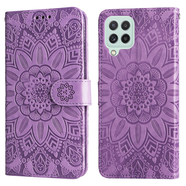 For Samsung Galaxy A22 4G / M22 / M32 4G Global Embossed Sunflower Leather Phone Case