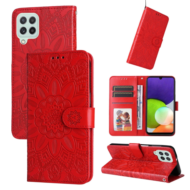 For Samsung Galaxy A22 4G / M22 / M32 4G Global Embossed Sunflower Leather Phone Case