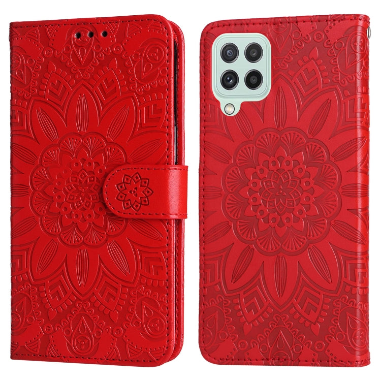 For Samsung Galaxy A22 4G / M22 / M32 4G Global Embossed Sunflower Leather Phone Case