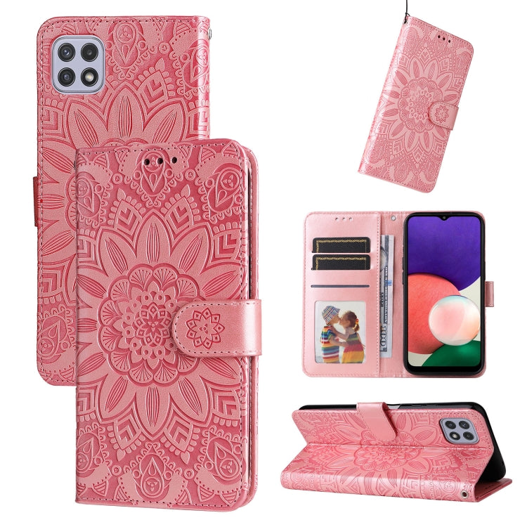For Samsung Galaxy A22 5G Embossed Sunflower Leather Phone Case
