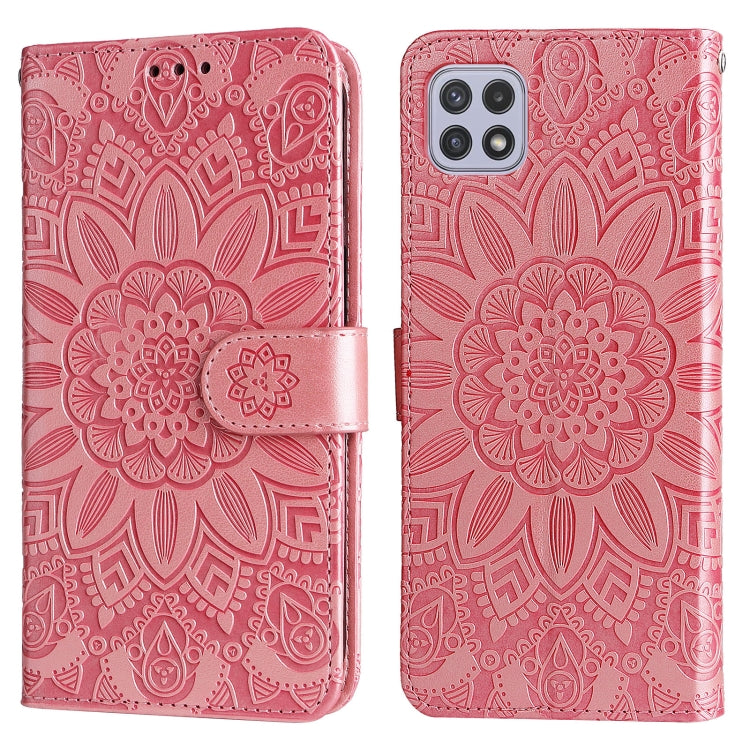 For Samsung Galaxy A22 5G Embossed Sunflower Leather Phone Case