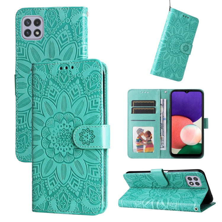 For Samsung Galaxy A22 5G Embossed Sunflower Leather Phone Case