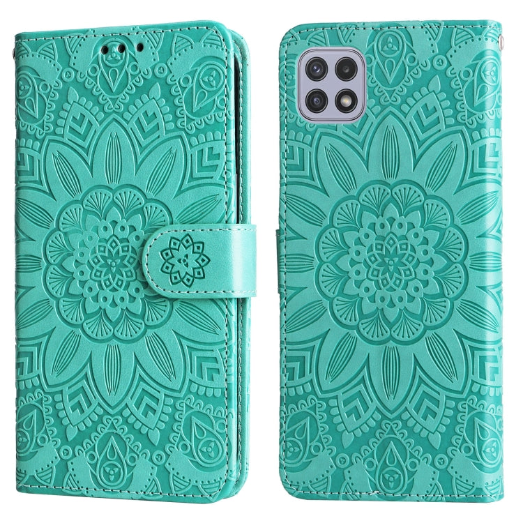 For Samsung Galaxy A22 5G Embossed Sunflower Leather Phone Case