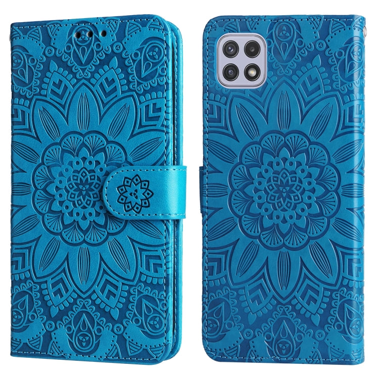 For Samsung Galaxy A22 5G Embossed Sunflower Leather Phone Case