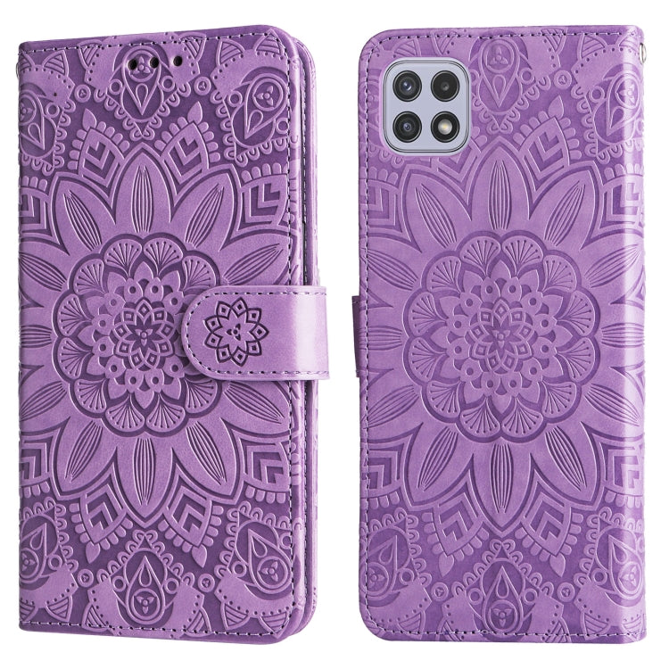 For Samsung Galaxy A22 5G Embossed Sunflower Leather Phone Case