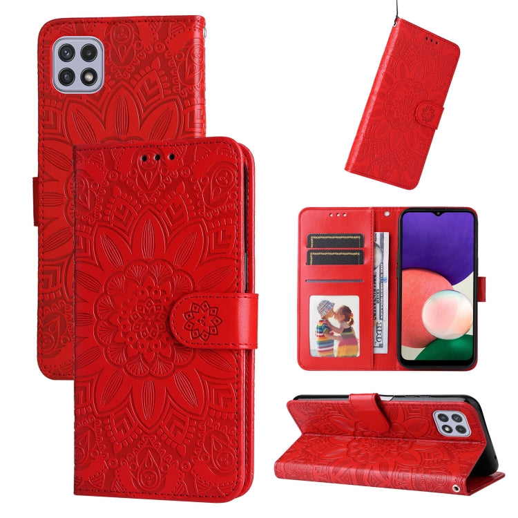 For Samsung Galaxy A22 5G Embossed Sunflower Leather Phone Case