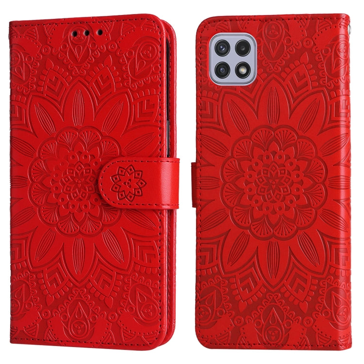 For Samsung Galaxy A22 5G Embossed Sunflower Leather Phone Case