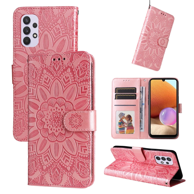 For Samsung Galaxy A32 4G Embossed Sunflower Leather Phone Case