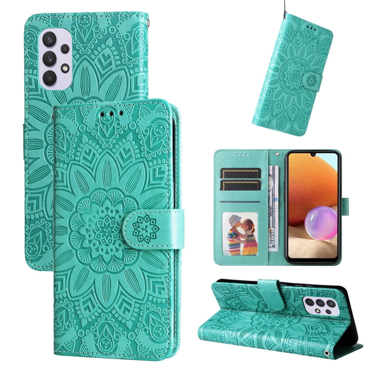 For Samsung Galaxy A32 4G Embossed Sunflower Leather Phone Case