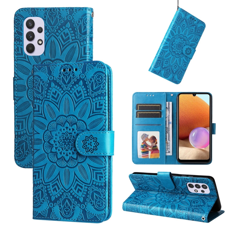 For Samsung Galaxy A32 4G Embossed Sunflower Leather Phone Case