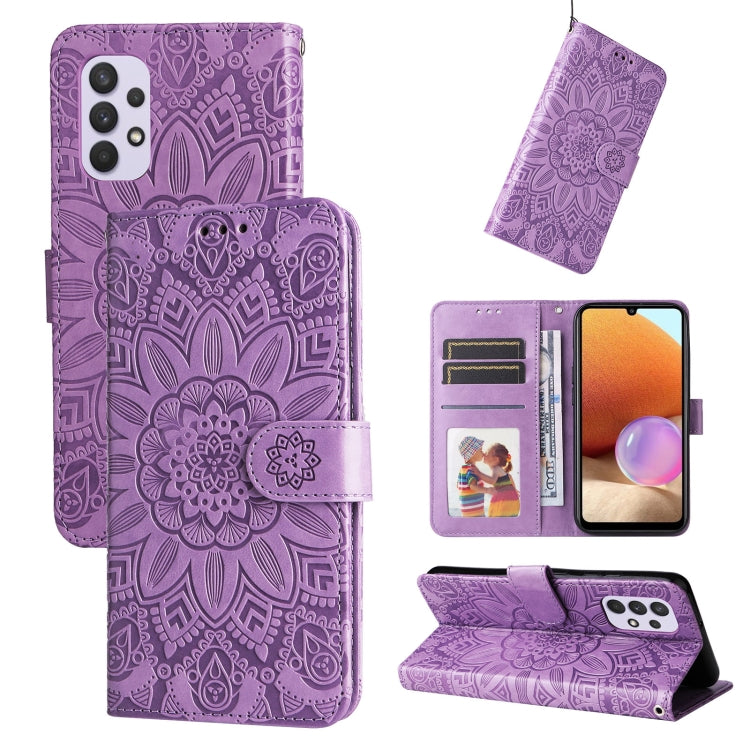 For Samsung Galaxy A32 4G Embossed Sunflower Leather Phone Case