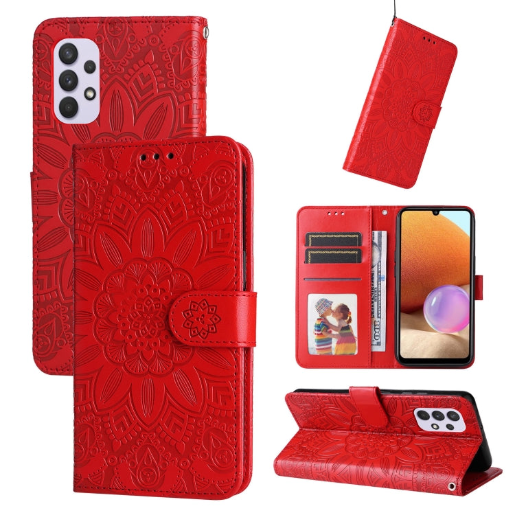 For Samsung Galaxy A32 4G Embossed Sunflower Leather Phone Case
