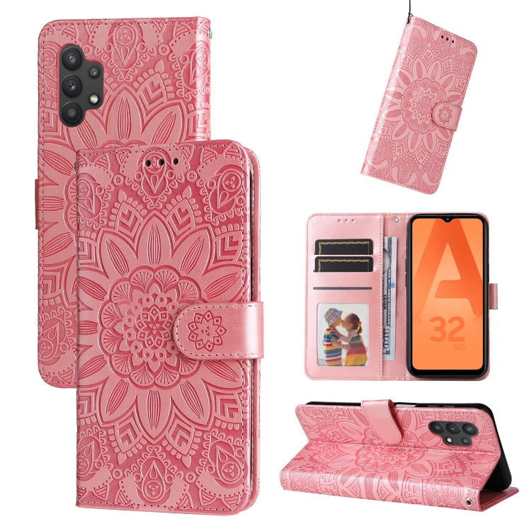 For Samsung Galaxy A32 5G Embossed Sunflower Leather Phone Case
