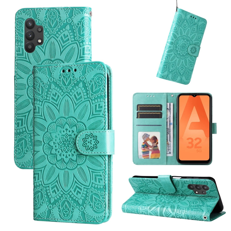 For Samsung Galaxy A32 5G Embossed Sunflower Leather Phone Case