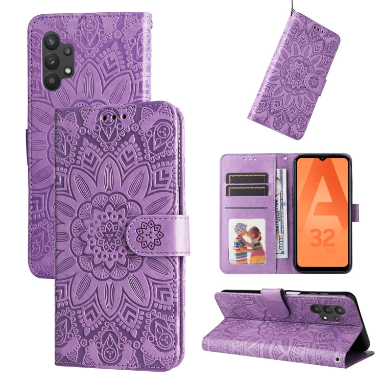 For Samsung Galaxy A32 5G Embossed Sunflower Leather Phone Case