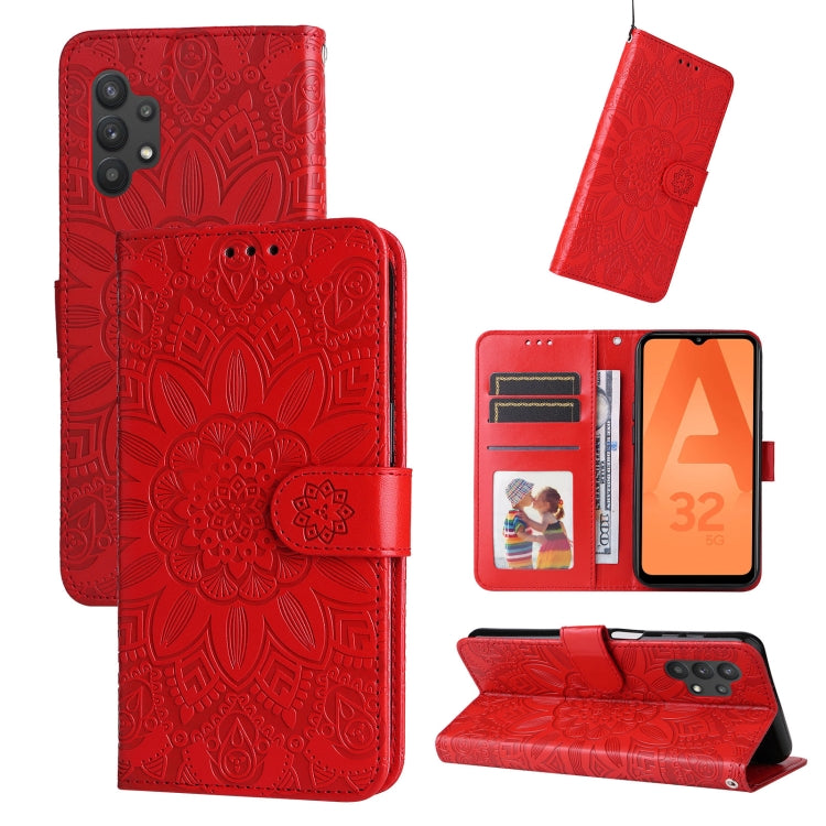 For Samsung Galaxy A32 5G Embossed Sunflower Leather Phone Case