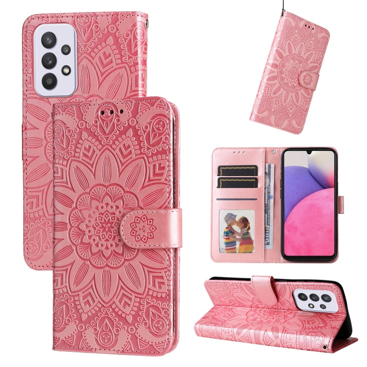 For Samsung Galaxy A52 4G / 5G Embossed Sunflower Leather Phone Case