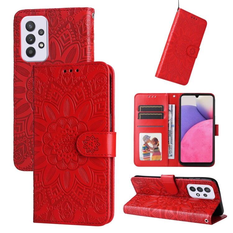 For Samsung Galaxy A52 4G / 5G Embossed Sunflower Leather Phone Case