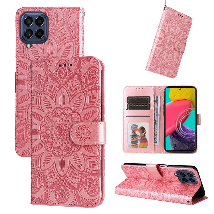 For Samsung Galaxy M53 5G Embossed Sunflower Leather Phone Case